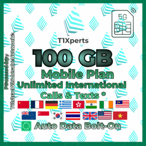 Home T1Xperts 5G Mobile Plan 100 GB SIM Card – Unlimited Calls & Texts to Selected Countries | Auto Top-Up | Telstra Wholesale Network Australia