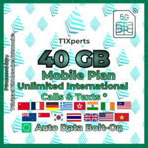 Home T1Xperts 5G Mobile Plan 40 GB SIM Card – Unlimited Calls & Texts to Selected Countries | Auto Top-Up | Telstra Wholesale Network Australia