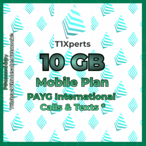 Home T1Xperts Mobile Plan 10GB – Pay As You Go International Calls & Texts, No Top-Up