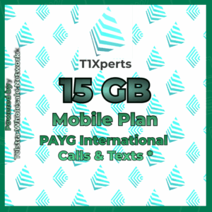 Home T1Xperts Mobile Plan 15GB – Pay As You Go International Calls & Texts, No Top-Up
